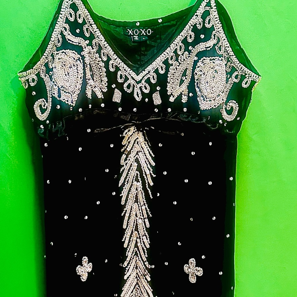 XOXO true vintage Y2K hand beaded Black and white sexy tank